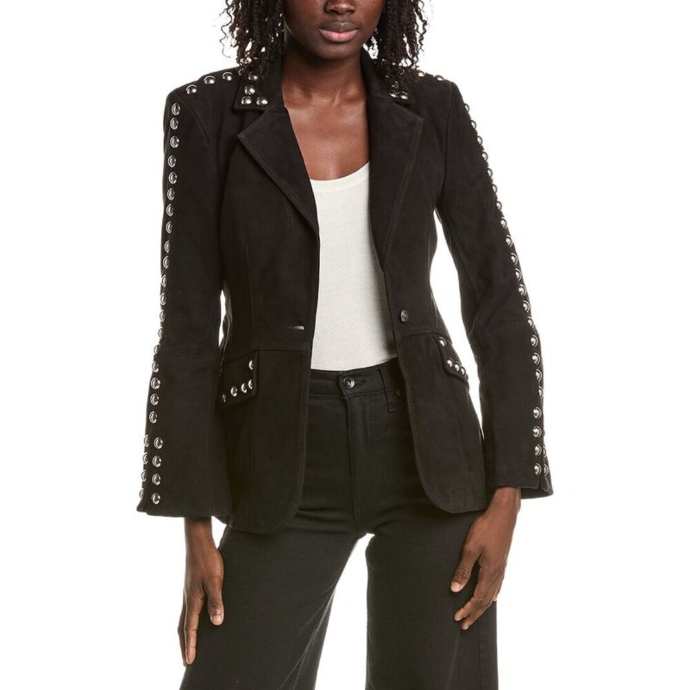 Cinq À Sept Womens Milly Studded Suede Jacket, Black